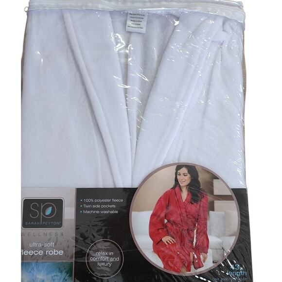 Sarah Peyton Wellness Ultra Soft Fleece Robe White 43 Inches In Length One Size - Picture 4 of 9